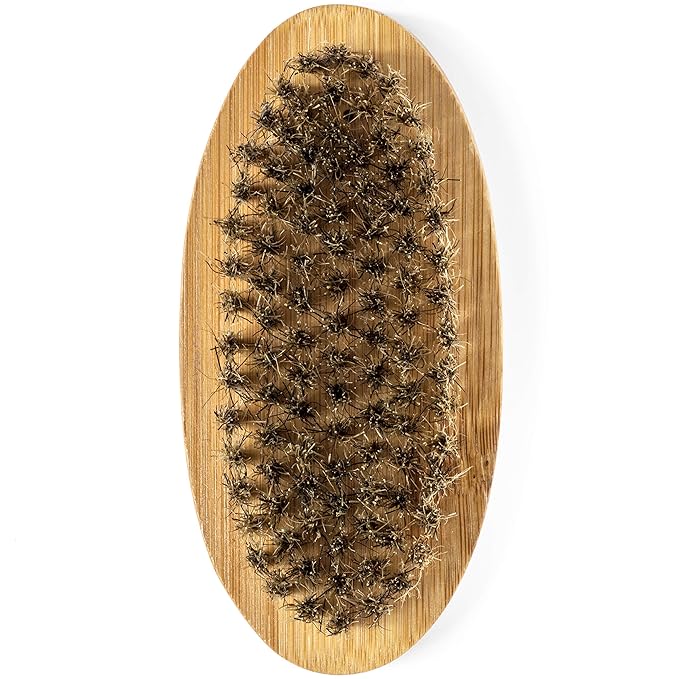 GranNaturals Military Style Boar Bristle Hair Brush for Men and Boys - Palm Size Hairbrush and Beard Brush for Grooming Thin, Fine, Facial and Short Hair - Soft Bristle Slick Back & Smoothing