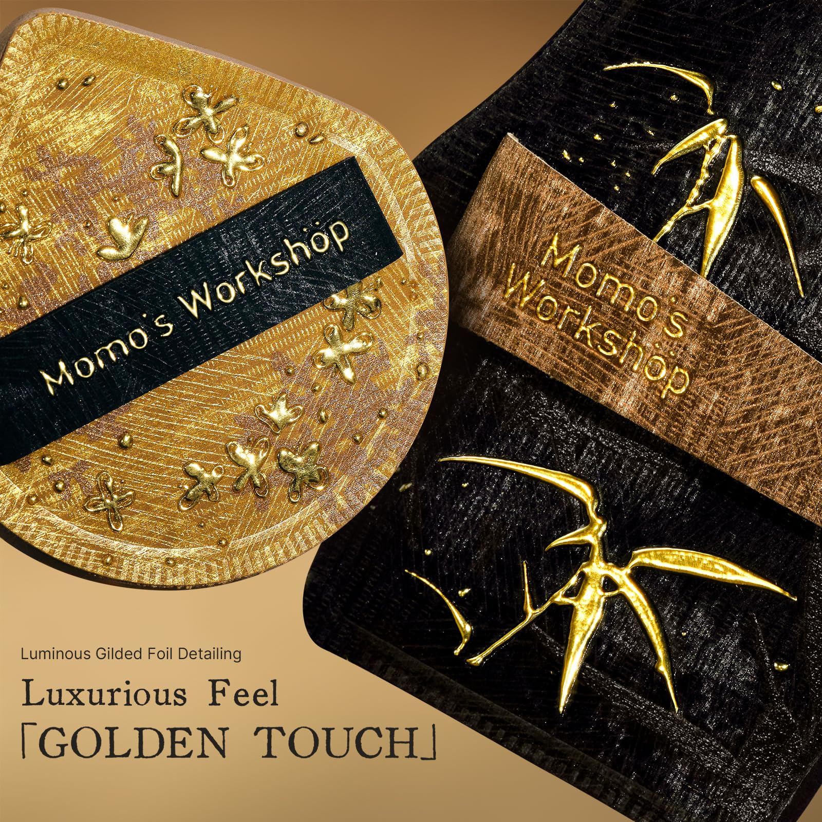 Momo's Workshop Makeup Sponge 8Pcs Satin PU Gold Sponge Set for Foundation & Blush