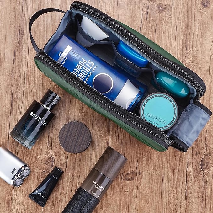 ZEEMO Trevel Toiletry Bag for Men, Full Open Dopp Kit with Dual Compartment