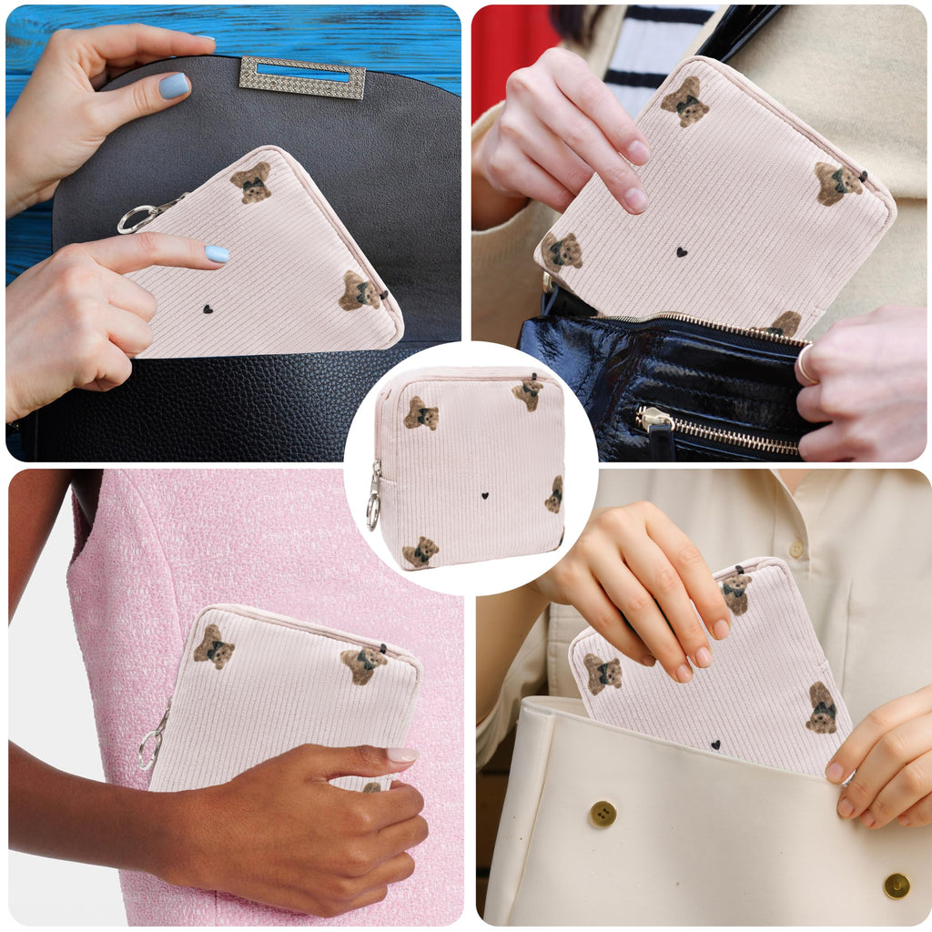 CasaRovela Period Bag for Girls, Corduroy Sanitary Napkin Storage Bag