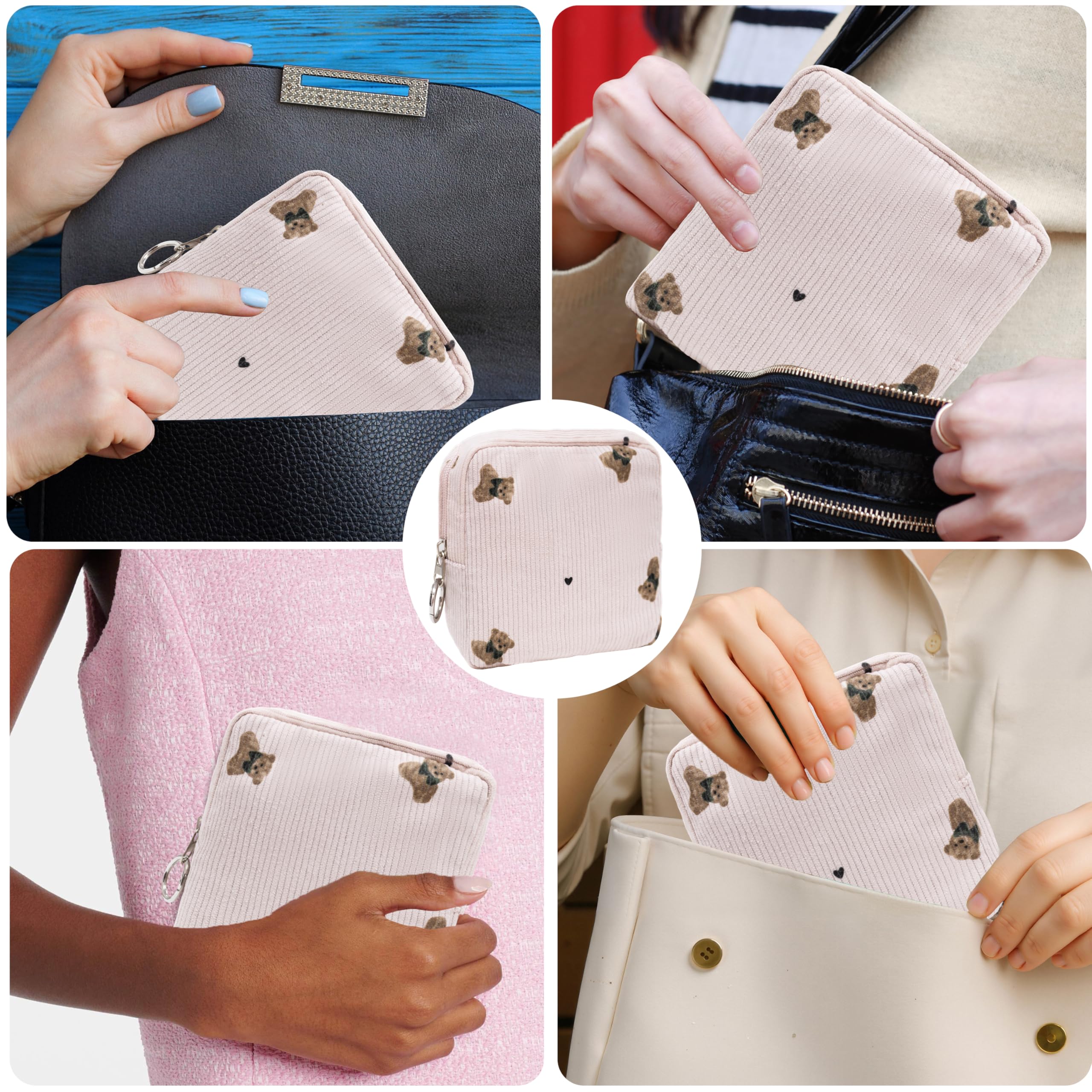 CasaRovela Period Bag for Girls, Corduroy Sanitary Napkin Storage Bag