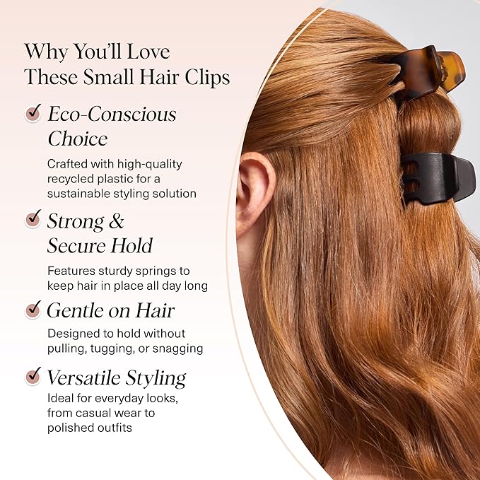 Kitsch Eco-Friendly Medium Claw Clips - Cute & Stylish Short Hair Accessories for Women, Girls | Ideal Size for Any Hairstyles, 2pcs (Black & Tortoise)