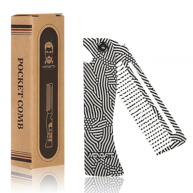 Metal Beard Comb for Men, Folding, 201Steel, Laser Engraved Handle, 0.17lb