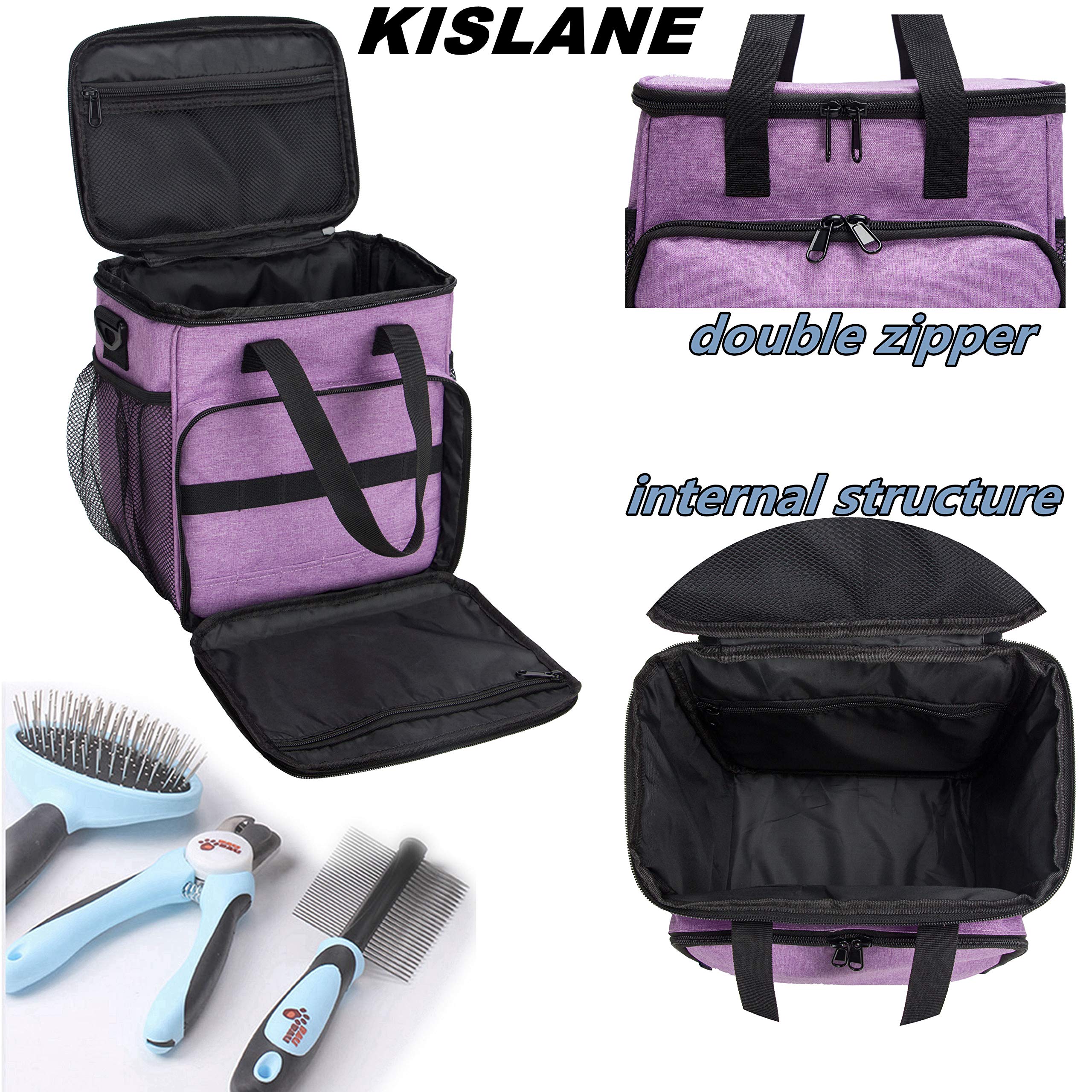 KISLANE Pet Grooming Tote Bag, Cat Grooming Tools Organizer Bag, Dog Grooming Supplies Organizer Storage for Pets Grooming Kit and Dog Wash Shampoo Accessories(Bag Only) (purple)