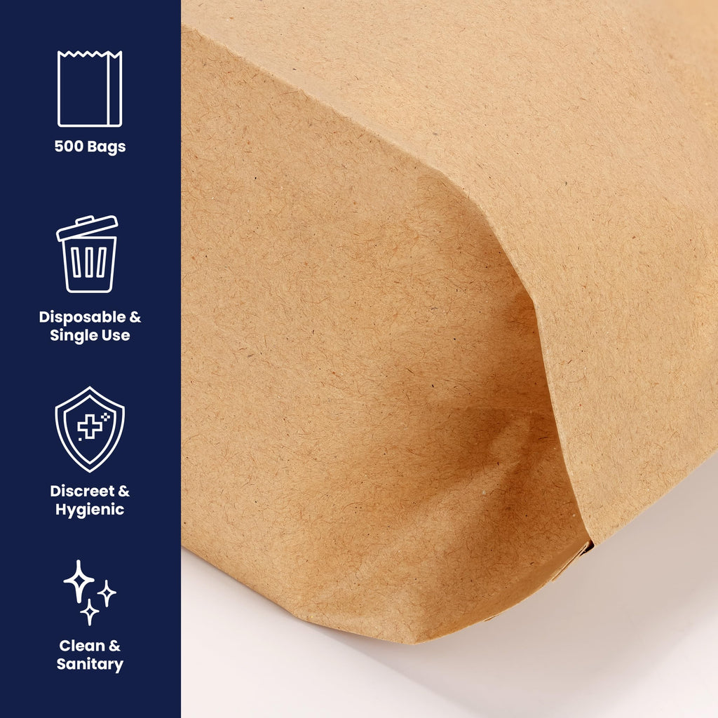 Hospeco KL Waxed Kraft Receptacle Liner Bags, 500 Count - Moisture-Resistant Feminine Hygiene Waste Bags, Fits Sanitary Disposal Units, 7.5 x 10.5 x 3 in