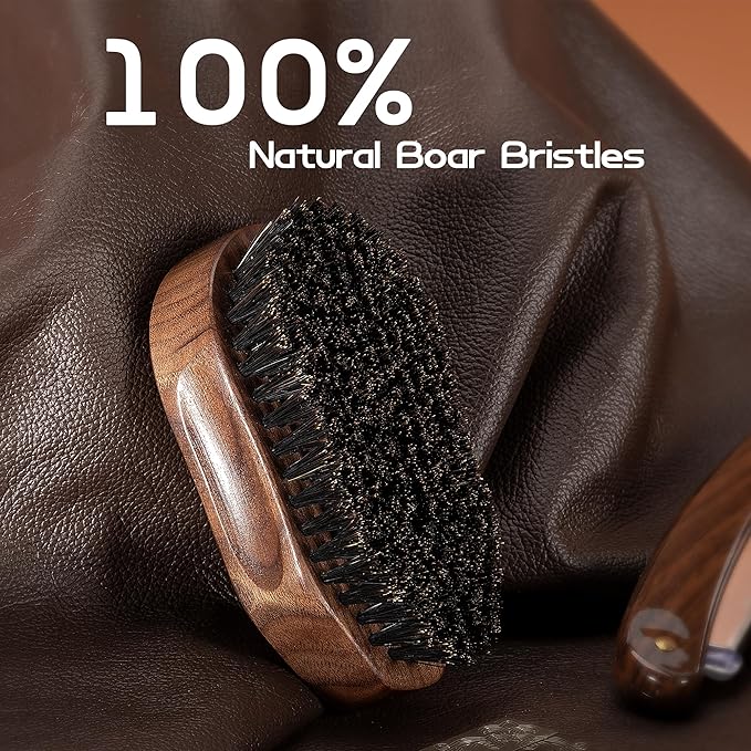 GROOMAGE Beard Brush for Men，4.2 in Boar Bristle Beard Brush & Hair Brush