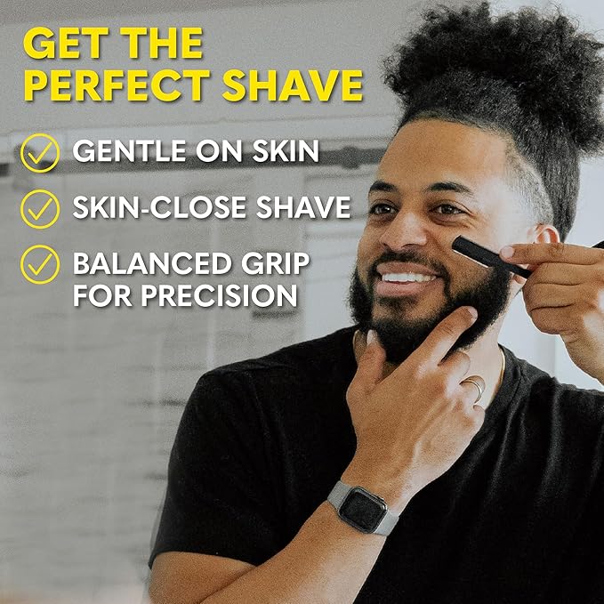 The Beard Club Straight Razor for Men - Navajas Para Barbero - Barber Straight Edge Razor Kit - Premium Single Derby Blade Cutthroat With 5 Replaceable Stainless Steel Blades & Leather Case