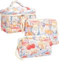 PAZIMIIK 3PCS Makeup Bag SET Large Travel Quilted Zipper Soft Cosmetic Case Pouch for Women Girls Make Up,Little Bunny