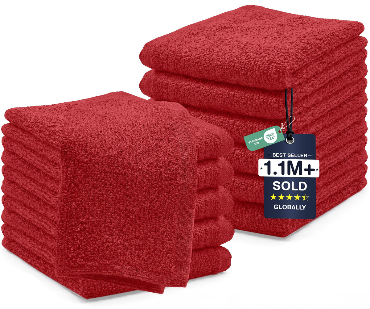 DAN RIVER 12 Pack Cotton Wash Cloths Set for Showering [12x12] Tan