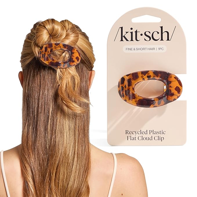 Kitsch Small Flat Claw Clips for Women - Stylish Flat Hair Clips, Strong Hold for Thick & Fine Hair | Non-Slip for Secure, Comfortable All-Day Wear -Tortoise Design