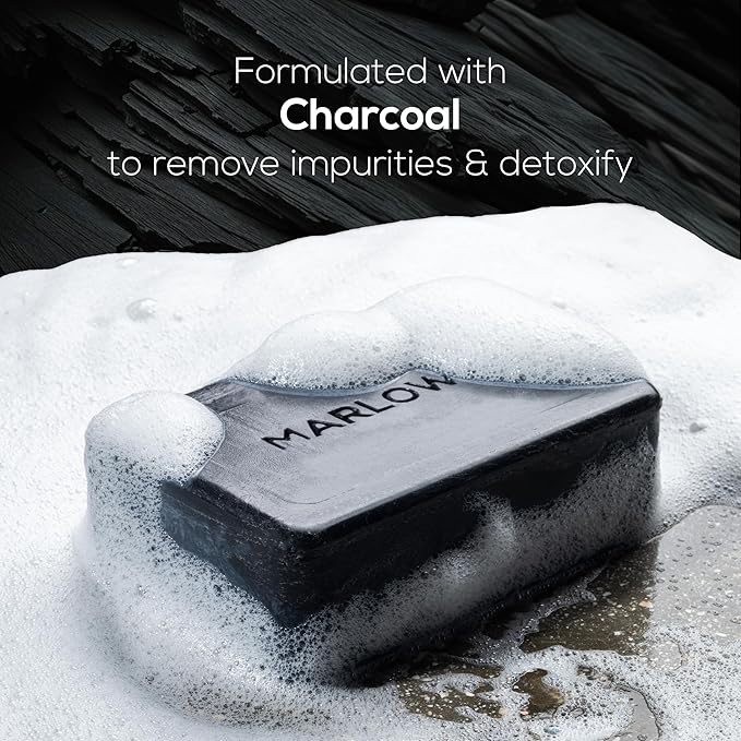 MARLOWE. Charcoal Soap, Cleansing Body Bar Soap for Men, 7 oz(3 Bars)