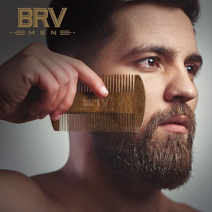 BRV MEN Beard & Mustache Comb, 100% Natural Green Sandalwood, Pocket Beard Comb with Carry Case, Wooden Beard Comb for Men For All Types and Styles of Hair & Beard
