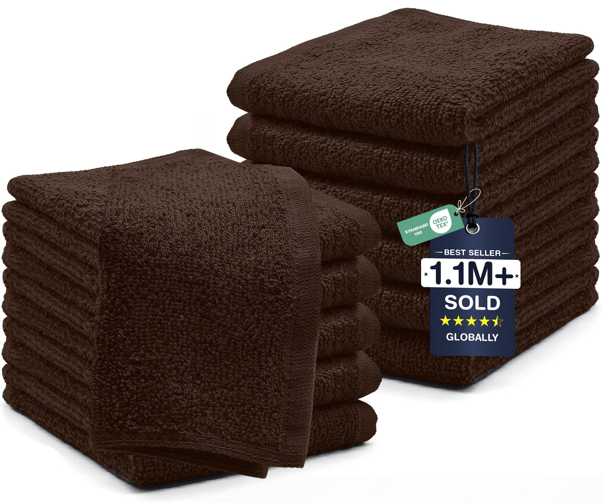 DAN RIVER 12 Pack Cotton Wash Cloths Set for Showering [12x12] Tan