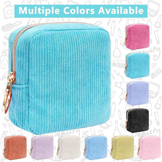 Period Bag for Girls, Corduroy Sanitary Napkin Storage Bag, Period Pouch & Tampon Holder, Feminine Care Organizer（Sky Blue）