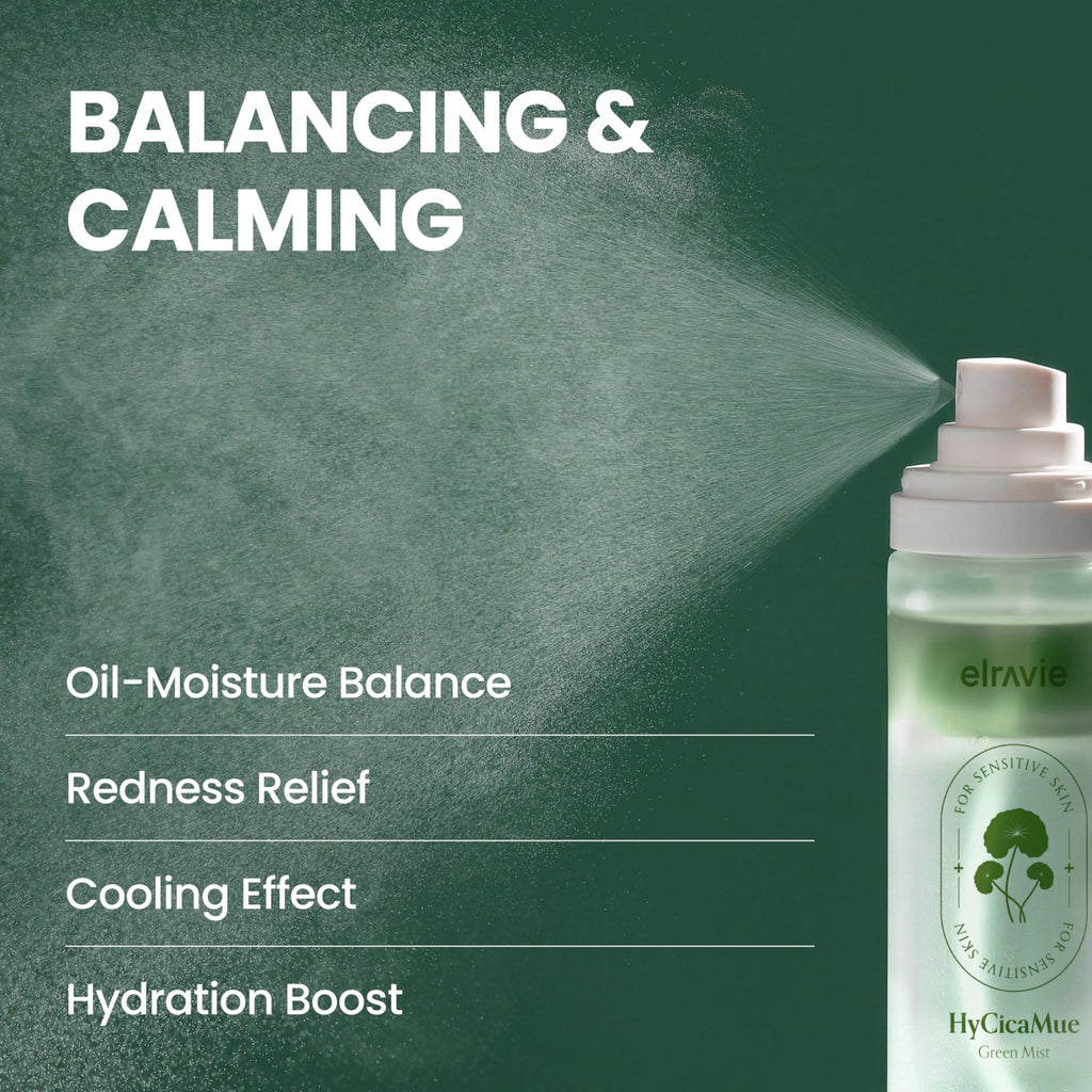 elravie HyCicaMue Green Face Mist | Calming Spray | 3.38 oz (100ml)