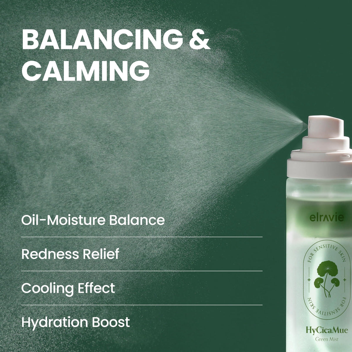 elravie HyCicaMue Green Face Mist | Calming Spray | 3.38 oz (100ml)