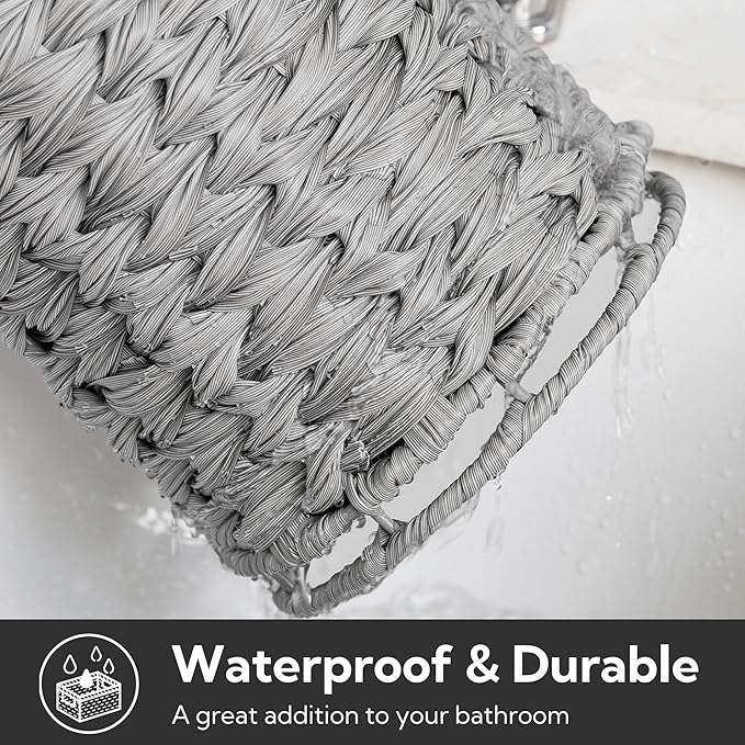 GRANNY SAYS Wicker Freestanding Toilet Paper Holder Stand with Storage, Modern Covered Toilet Paper Stand for 4 Rolls with Shelf for Wet Wipes, Tissue Holder for Bathroom Decor and RV, Gray