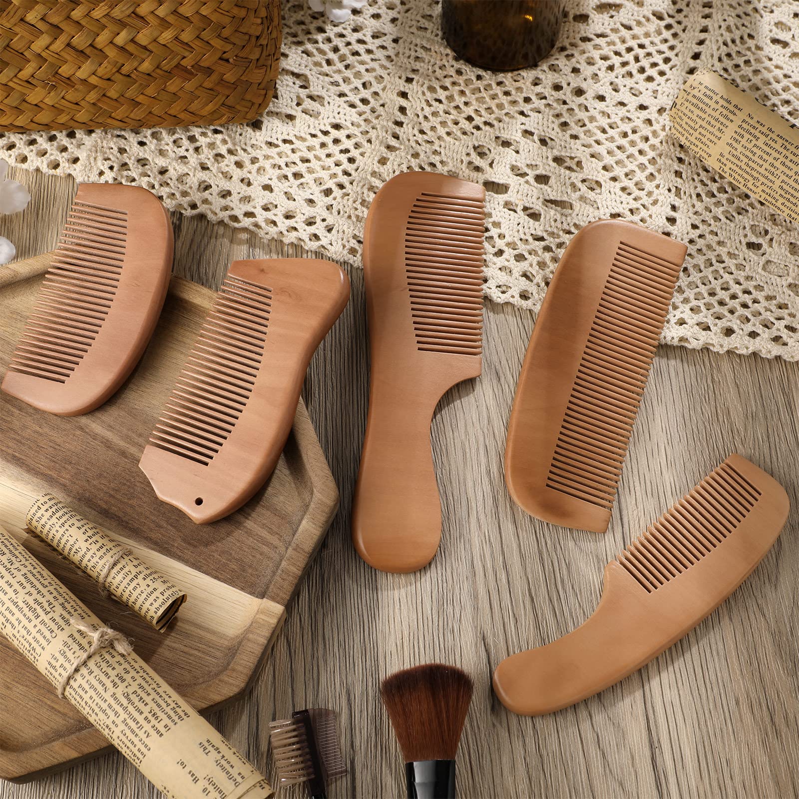 8 Pieces Wooden Comb for Men Wide Wooden Beard Handmade Anti Static Fine Teeth Combs No Snag Brush for Beard, Hair, Mustache