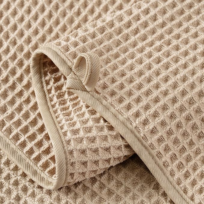 Microfiber Waffle Face Towels, 4 Pieces, Soft, Absorbent, Fast Drying, Lint Free 430 GSM (Beige)