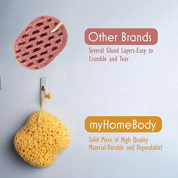 myHomeBody Bath Sponge, Foam Loofah, Shower Sponge for Body, Curvy, 2 Pack