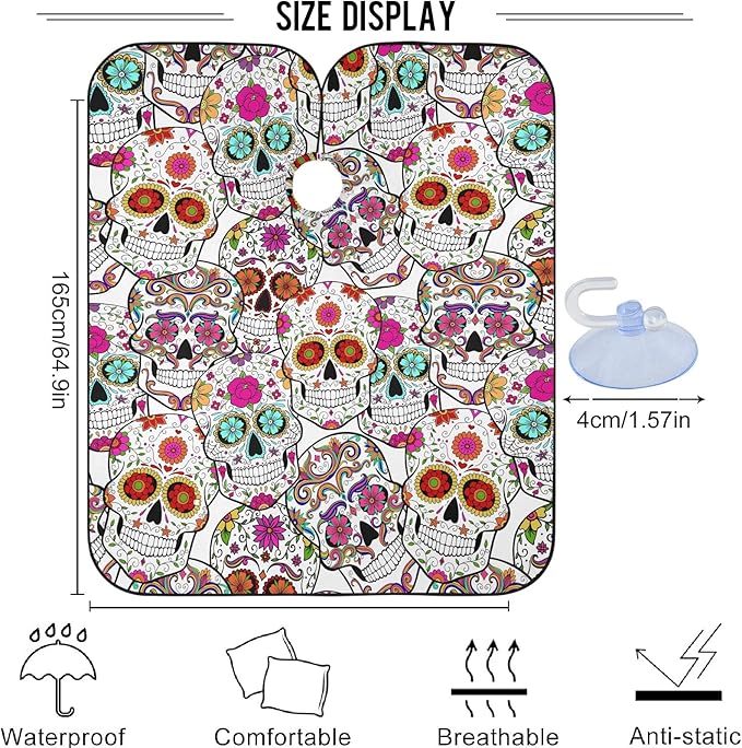 visesunny Barber Cape Sugar Skull With Flower Polyester Hair Cutting Salon Cape Apron Anti-Static Haircut Shaving Cloth Beard Shaving Bib Hairdressing Cape