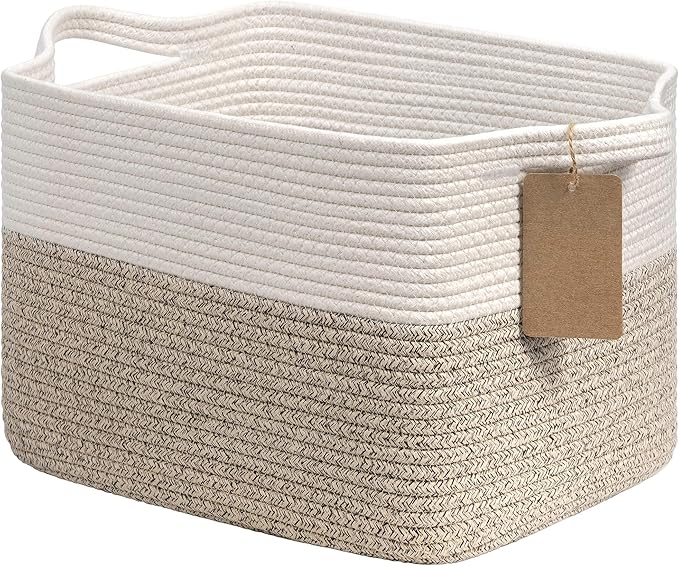 Goodpick Extra Large Woven Rope Storage Basket, Rectangle, Light Gray