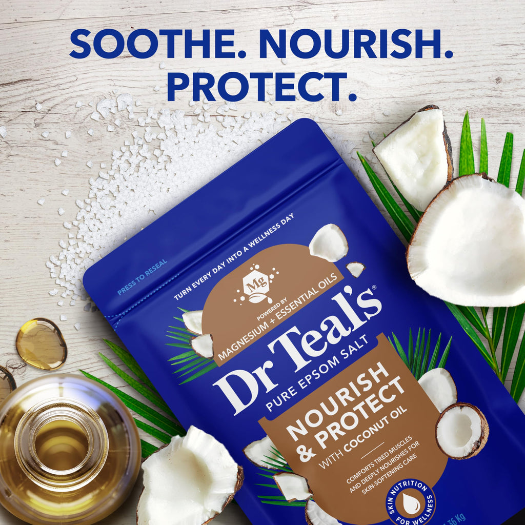 Dr Teal's Epsom Salt Magnesium Soak, Nourish & Protect with Coconut Oil, 3 lbs