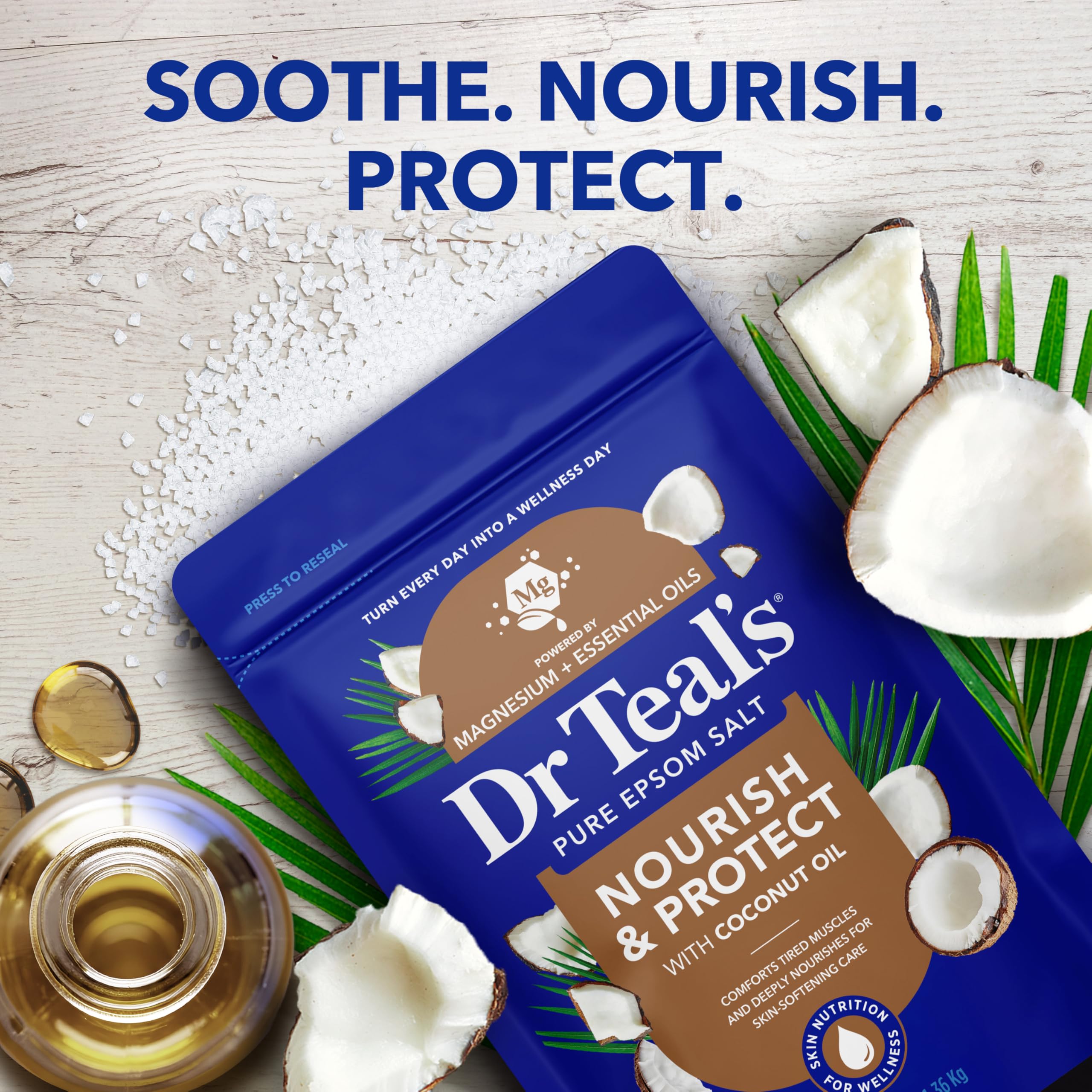 Dr Teal's Epsom Salt Magnesium Soak, Nourish & Protect with Coconut Oil, 3 lbs