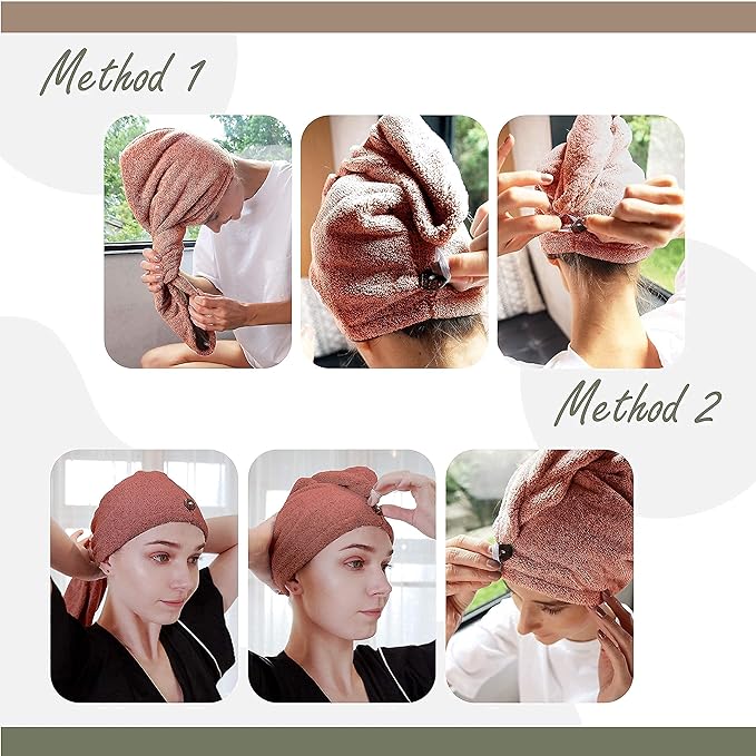 myHomeBody Hair Towel Wrap, Quick Drying Turban, Absorbent Cap – Cinnamon