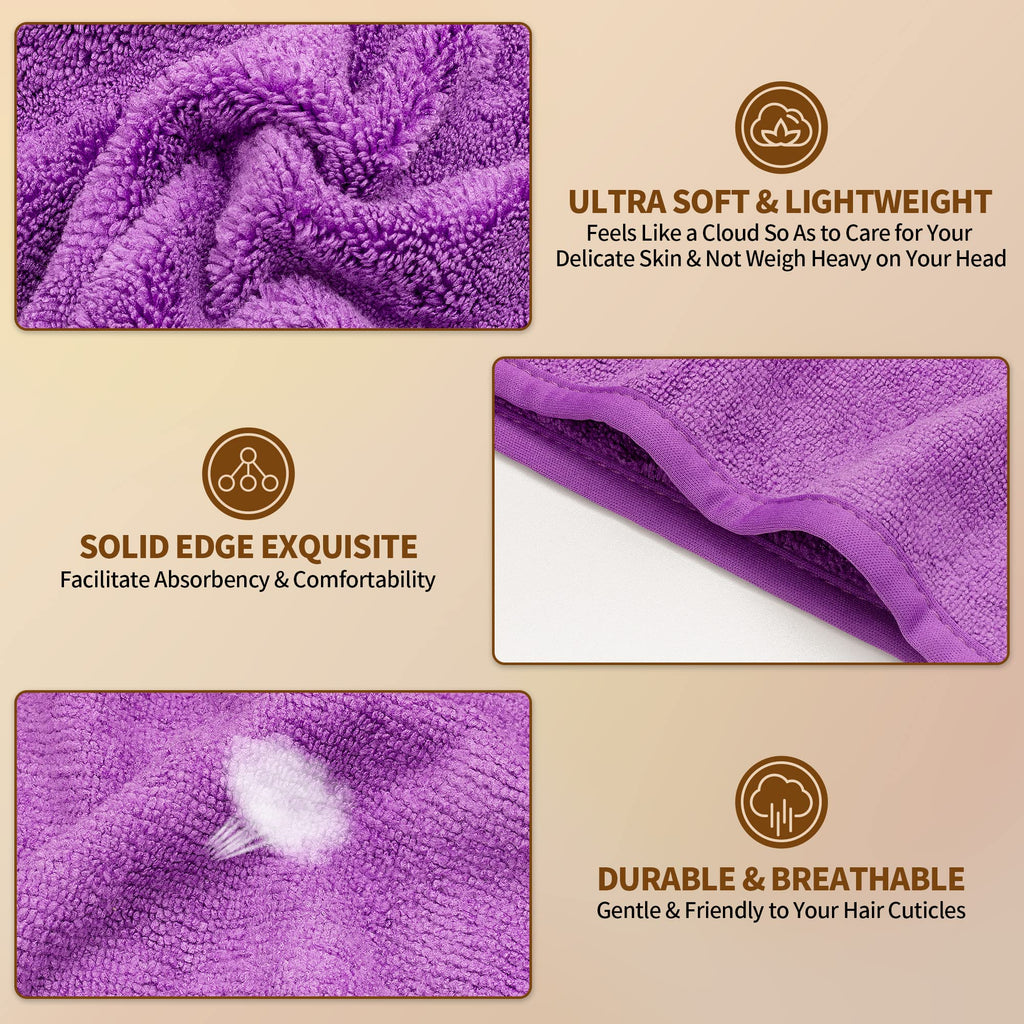 NEXCOVER Hair Towel Microfiber, 2 Pack Grey Purple 9.8 inch X 25.5 inch Hair Wrap,Ultra Absorbent Hair Turbans,Fast Drying Head Towels for Women Wet Hair,Long,Curly,Thick,Frizzy Hair