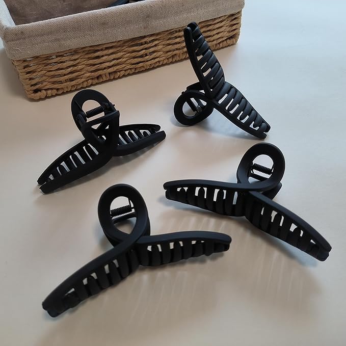 Nalodu 4.3 Inch Hair Claw Clips Large 4 Inch No Slip Big Black Matte Jaw Clip for Thin Fine and Medium Thick Hair Women, 4 Pack