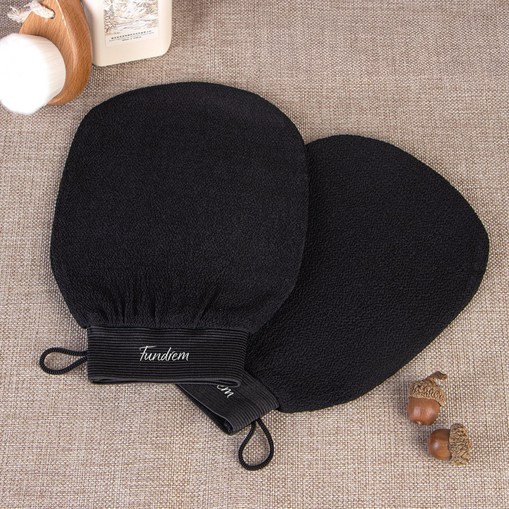 Exfoliating Gloves 2 Pcs, Korean Exfoliating Mitt, Body Scrub for Dead Skin Remover, Exfoliating Body Scrubber for Bath Shower, Body Exfoliator Scrubber, Moroccan Exfoliate Glove, Women Men (Black)