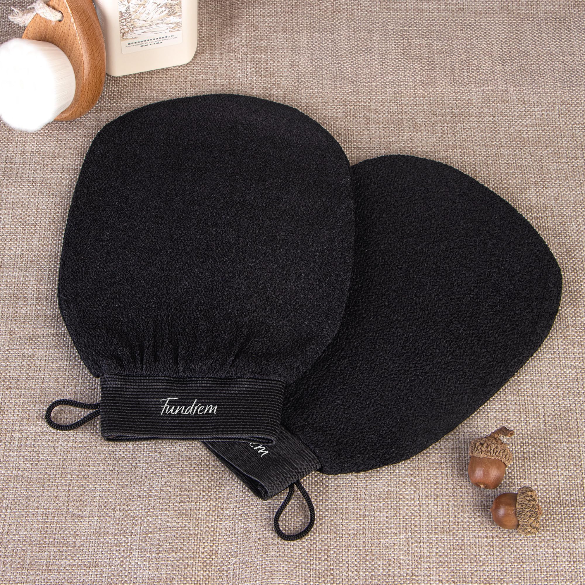 Exfoliating Gloves 2 Pcs, Korean Exfoliating Mitt, Body Scrub for Dead Skin Remover, Exfoliating Body Scrubber for Bath Shower, Body Exfoliator Scrubber, Moroccan Exfoliate Glove, Women Men (Black)