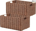 Vagusicc Wicker Storage Basket, Set of 2 Hand-Woven Paper Rope Wicker Basket, Small Storage Baskets for Organizing Toilet Paper, Foldable Large Cube Storage Organizer Bins for Shelves (Brown)