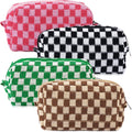 ZLFSRQ 4Pcs Checkered Pencil Case Cute Pencil Pouch for Teens Checkered Makeup Bag Medium Travel Cosmetic Bag Makeup Pouch for Purse Aesthetic Trendy Zipper Toiletry Bags(Green/Black/Pink/Brown)