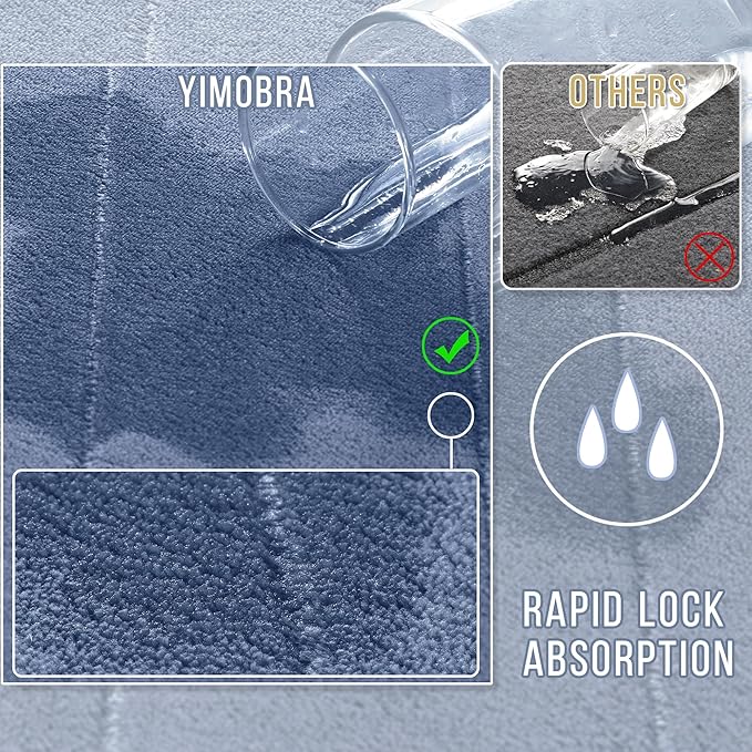 Yimobra U-Shaped Toilet Bath Mat Set 2 Piece - Soft Absorbent Quick Dry Memory Foam Bathroom Rugs, Machine Washable Non Slip Floor Carpet for Tub Shower & Single Sink (17x24 & 24x20, Denim Blue)
