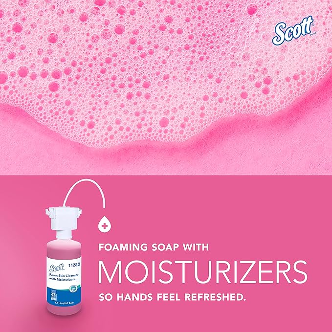 Scott Professional Foam Hand Soap with Moisturizers (11280), 1.5 L, Foaming, Pink, Floral Scent, Under-Counter Refills for Kimberly-Clark Professional Top Mounted Dispensers (2 Bottles)