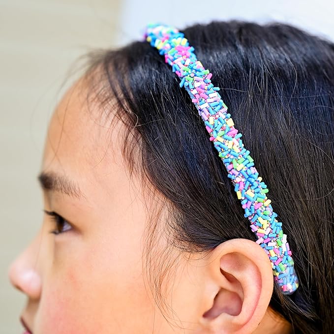 FROG SAC 4 Thin Headbands for Girls - Sequin Headband Set for Kids, Sprinkle Hair Bands for Children, Cute Sparkly Glitter Girl Non Slip Headband, Toddler Hair Accessories (Multicolor Sprinkles, Kids)
