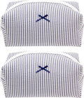 Cozy Makeup Bag for Women,Zipper Cosmetic Pouch,Stripe Navy Blue,2 Pack