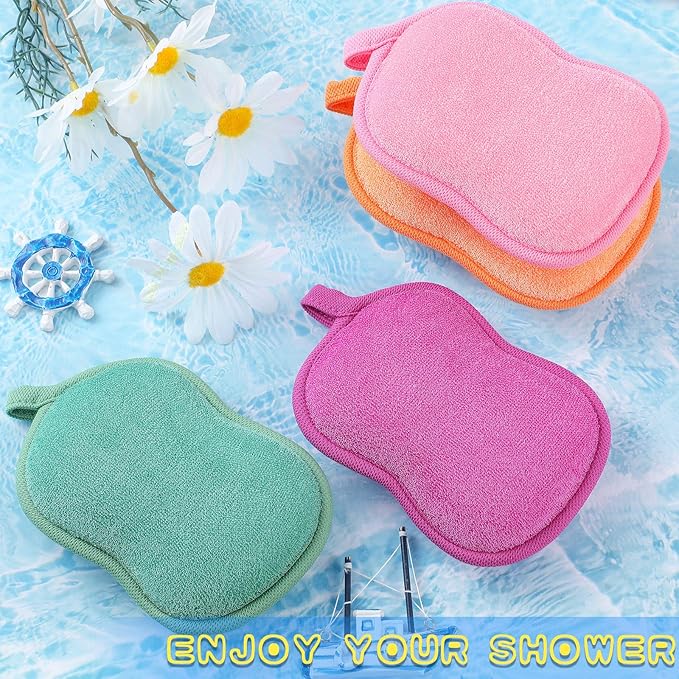 Tatuo 4 Pieces Baby Bath Sponge Toddler Bath Sponge Soft Comfy Cotton Absorbent Loofah for Kids Babies Boy Girl(Red, Purple, Green, Orange)