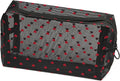 TOPASION Portable Mesh Makeup Bag with Zipper Small Travel Toiletry Bag Lightweight Cosmetic Pouch (Black Square Red Heart)
