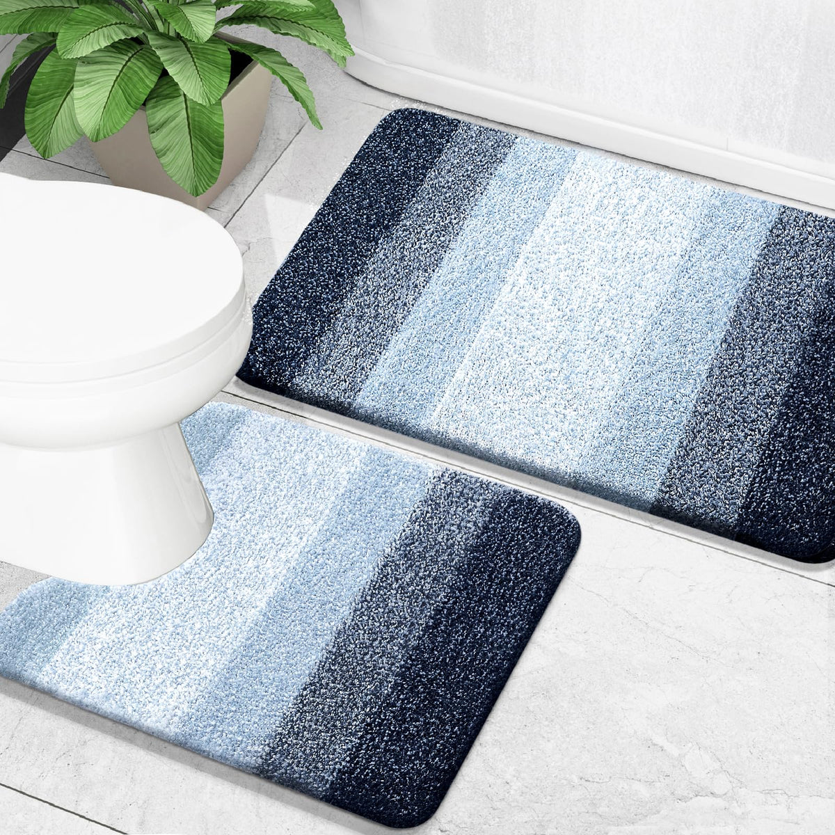 OLANLY Micorfiber Bathroom Rug Set 2 Piece, Soft Absorbent Bath Mats, Black