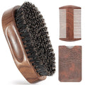 GROOMAGE 3PCS Beard Brush Comb Set for Men, Black Walnut Wood Dual Beard Comb & Case, Men's Natural Wooden Mustache Brush Kit - Medium Hardness