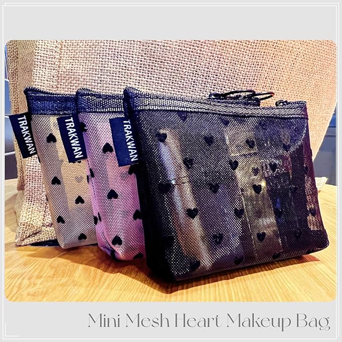 TRAKWAN Mini Mesh Heart Makeup Bag Set, Mesh Cosmetic Bags with Zipper, Makeup Lipstick Cosmetic Accessories Organizer Bag, Mesh Pouch for Travel (Multicolor-6pcs)