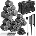 64 Pcs Self Grip Hair Rollers Set, 5 Sizes Rollers Hair Curlers with Clips Comb for Long Short Hair (60 48 40 32 20mm), Black