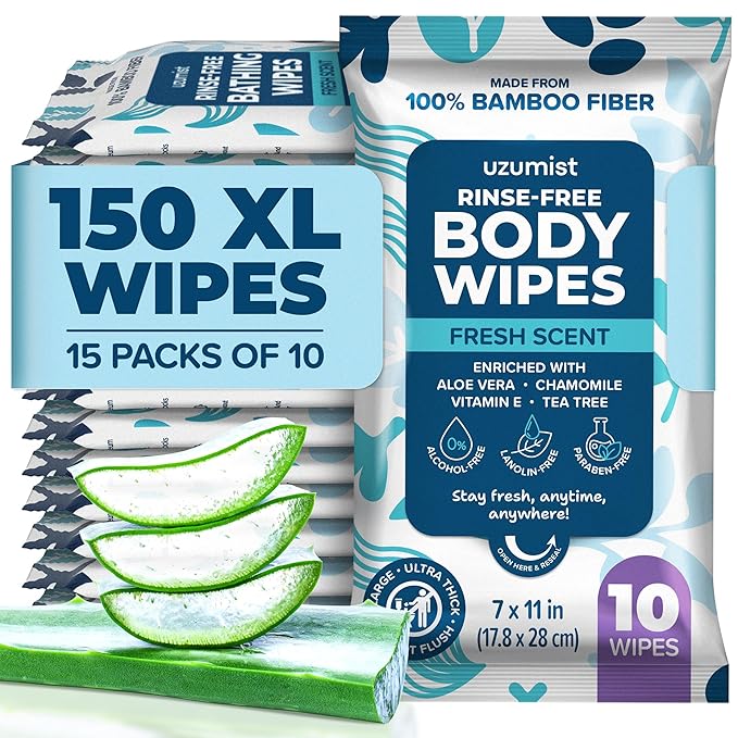 Body Wipes For Adults Bathing No Rinse - 150XL Thick Shower Wipes For Adults No Rinse, 15 Packs of 10 Adult Wipes for Men, Women, Personal Cleansing, Daily Hygiene, Bedridden & Elderly Care, Travel