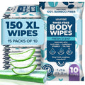 Body Wipes For Adults Bathing No Rinse - 150XL Thick Shower Wipes For Adults No Rinse, 15 Packs of 10 Adult Wipes for Men, Women, Personal Cleansing, Daily Hygiene, Bedridden & Elderly Care, Travel