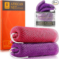 UJFQBH African Net Sponge Authentic 2-Pieces Exfoliating Body Scrubber for Shower & Bath, Deep Cleansing Lather for Dead Skin Removal, Back Scrubber for Women & Men (Pink 、Purple