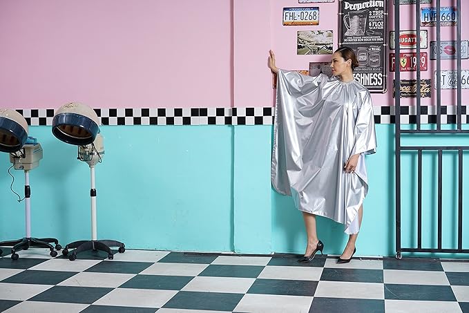 Professional Salon Cape Polyester Shampoo & Chemical Resistant Barber Haircut Cape,54”x62”,Silver,C012001B-S