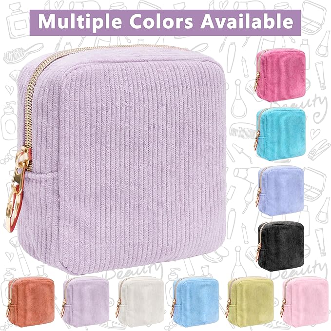Period Bag for Girls, Corduroy Sanitary Napkin Storage Bag, Period Pouch & Tampon Holder, Feminine Care Organizer（Purple）